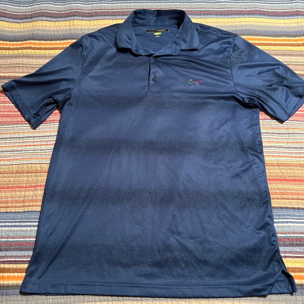 Greg Norman Play Dry Mens L/G Navy Blue Golf Polo Shirt‎ Shark Logo Short Sleeve